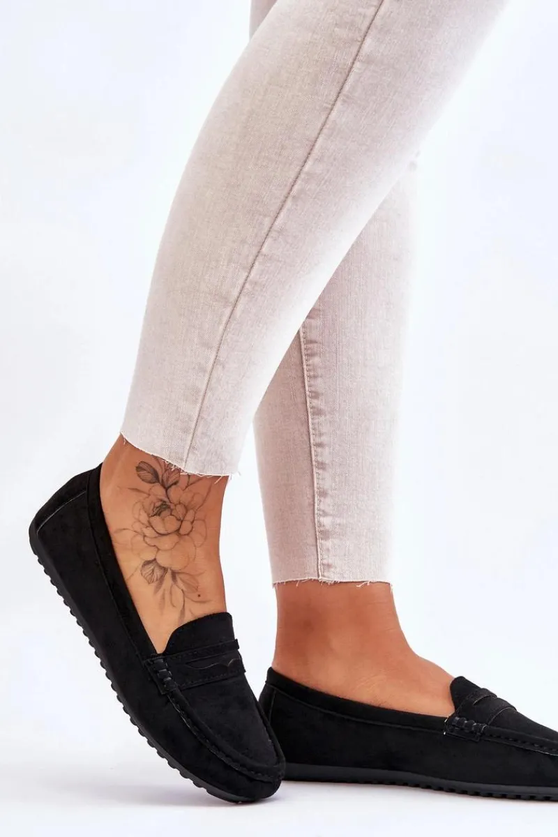 Outlet Boto Damskie Klasyczne Zamszowe Mokasyny Czarne Ivana