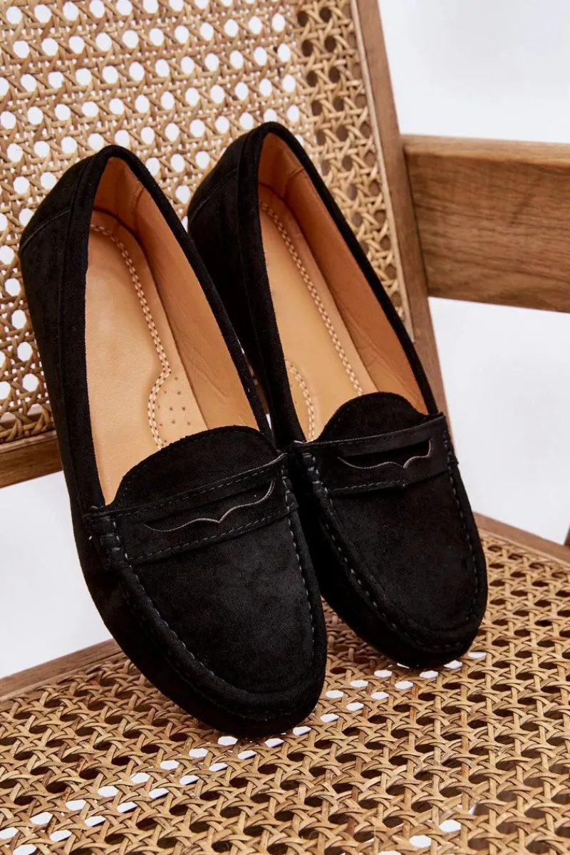 Outlet Boto Damskie Klasyczne Zamszowe Mokasyny Czarne Ivana