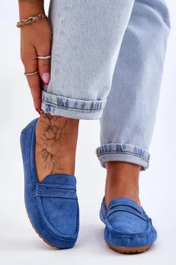 New Damskie Klasyczne Zamszowe Mokasyny Niebieskie Ivana Damskie Mokasyny Damskie Zamszowe