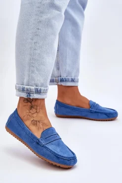 New Damskie Klasyczne Zamszowe Mokasyny Niebieskie Ivana Damskie Mokasyny Damskie Zamszowe