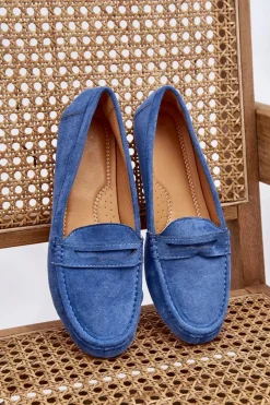 New Damskie Klasyczne Zamszowe Mokasyny Niebieskie Ivana Damskie Mokasyny Damskie Zamszowe