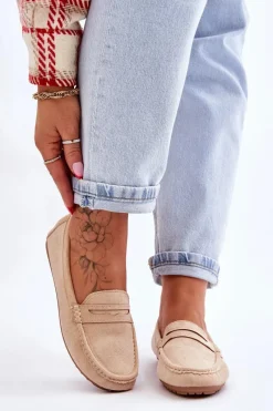 Outlet Boto Damskie Klasyczne Zamszowe Mokasyny Beżowe Ivana