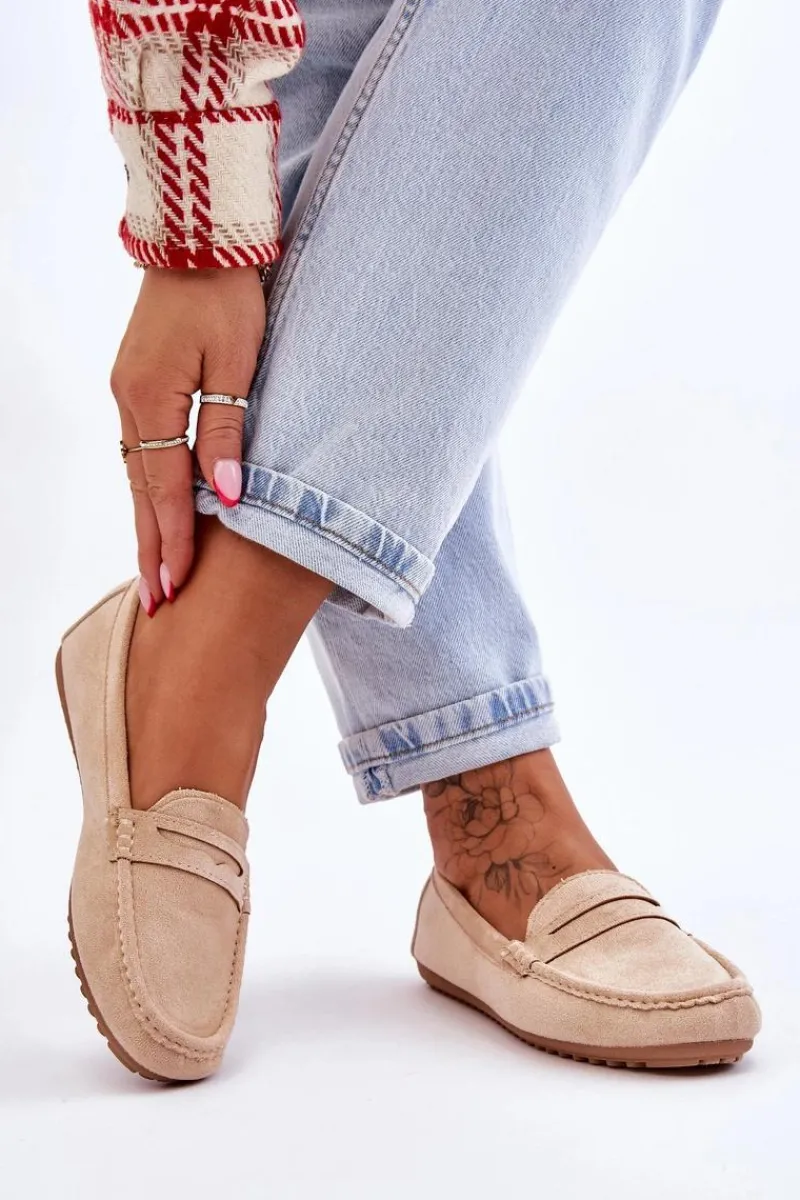 Outlet Boto Damskie Klasyczne Zamszowe Mokasyny Beżowe Ivana