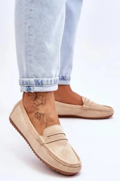 Outlet Boto Damskie Klasyczne Zamszowe Mokasyny Beżowe Ivana