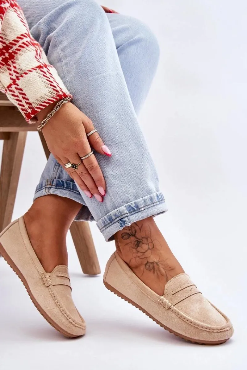 Outlet Boto Damskie Klasyczne Zamszowe Mokasyny Beżowe Ivana