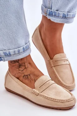 Outlet Boto Damskie Klasyczne Zamszowe Mokasyny Beżowe Ivana