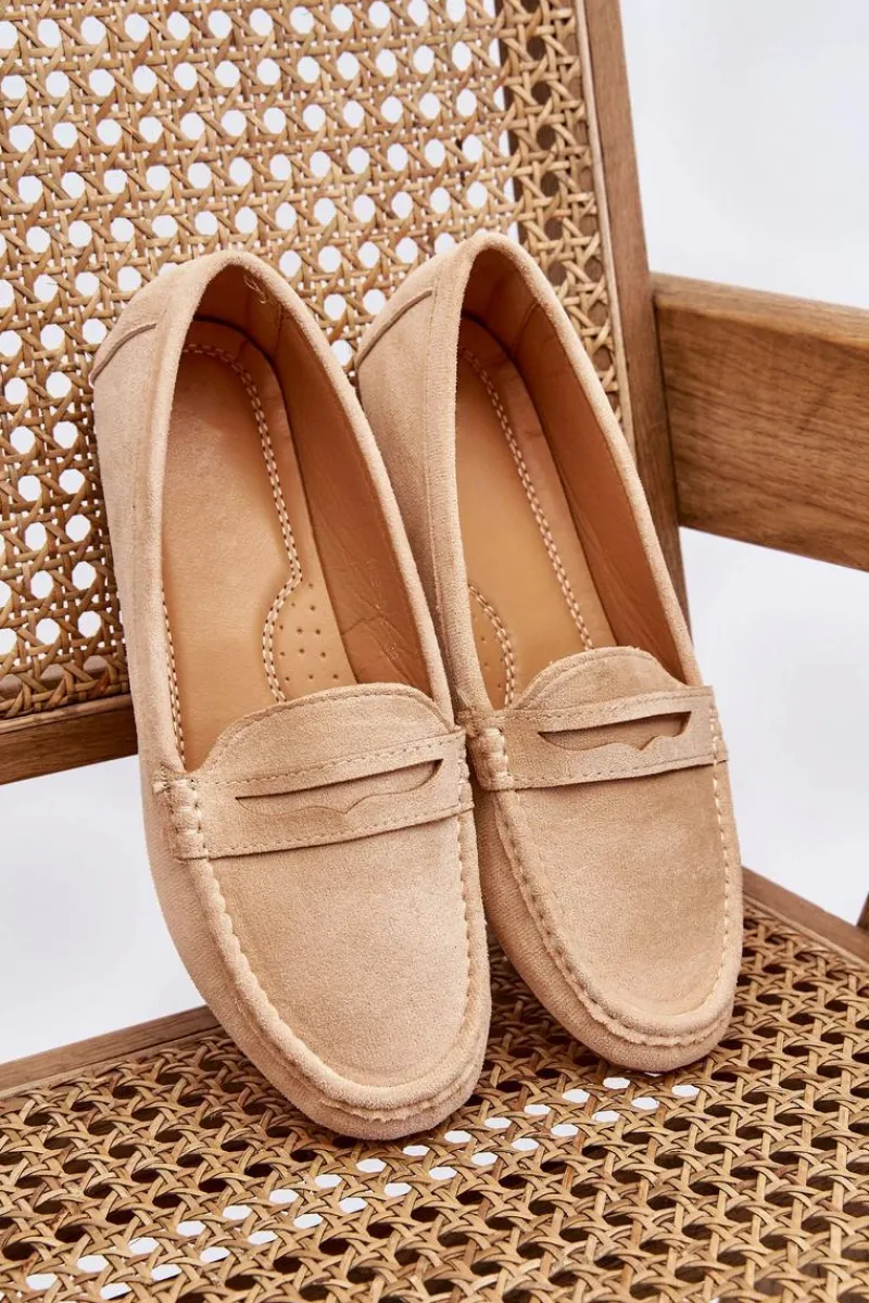 Outlet Boto Damskie Klasyczne Zamszowe Mokasyny Beżowe Ivana
