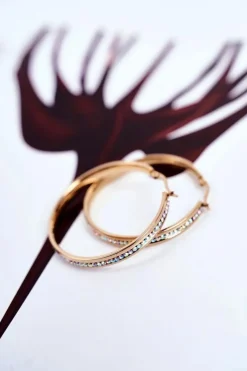 Damskie Kolczyki Koła Złote Wiszące Cyrkonie Luxury Kolczyki