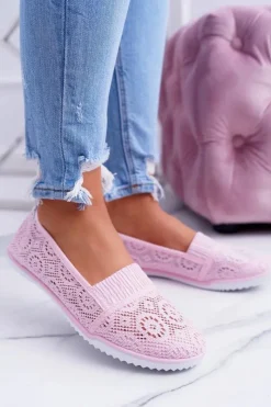 Baleriny Klasyczne>Boto Damskie Koronkowe Balerinki Pudrowy Róż Sensitive