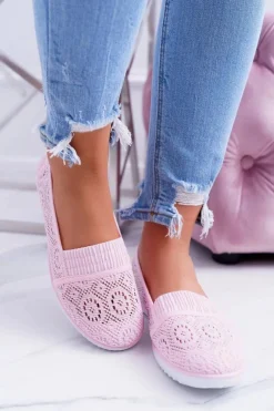 Baleriny Klasyczne></noscript>Boto Damskie Koronkowe Balerinki Pudrowy Róż Sensitive