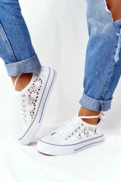 Sale Boto Damskie Koronkowe Trampki Białe Candice