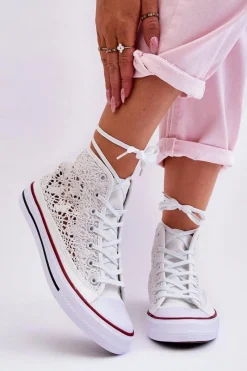 Boto Damskie Koronkowe Wysokie Trampki Białe Cornella