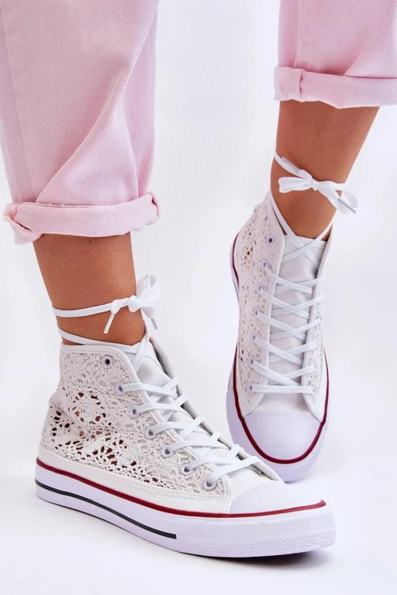 Boto Damskie Koronkowe Wysokie Trampki Białe Cornella