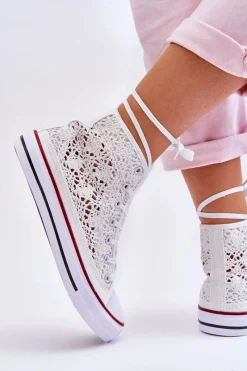 Boto Damskie Koronkowe Wysokie Trampki Białe Cornella