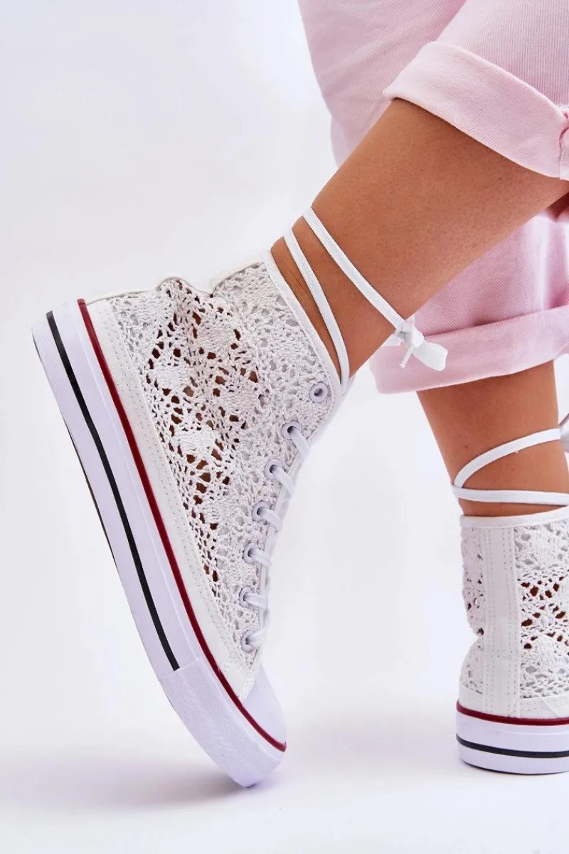 Boto Damskie Koronkowe Wysokie Trampki Białe Cornella