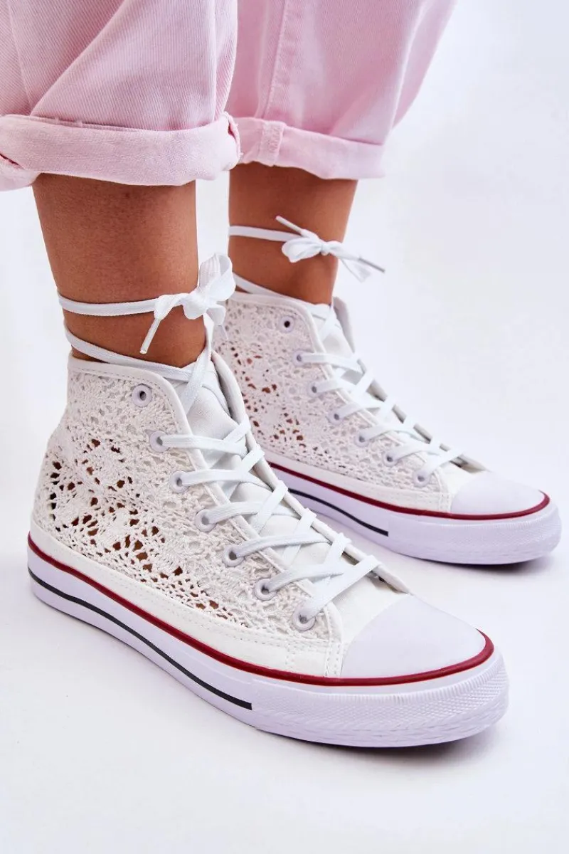Boto Damskie Koronkowe Wysokie Trampki Białe Cornella