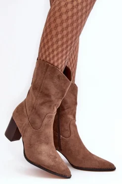 Botki Wiosenne|Brązowe I Beżowe Botki>Boto Damskie Kowbojki Botki Na Słupku Ciemnobeżowe Danell