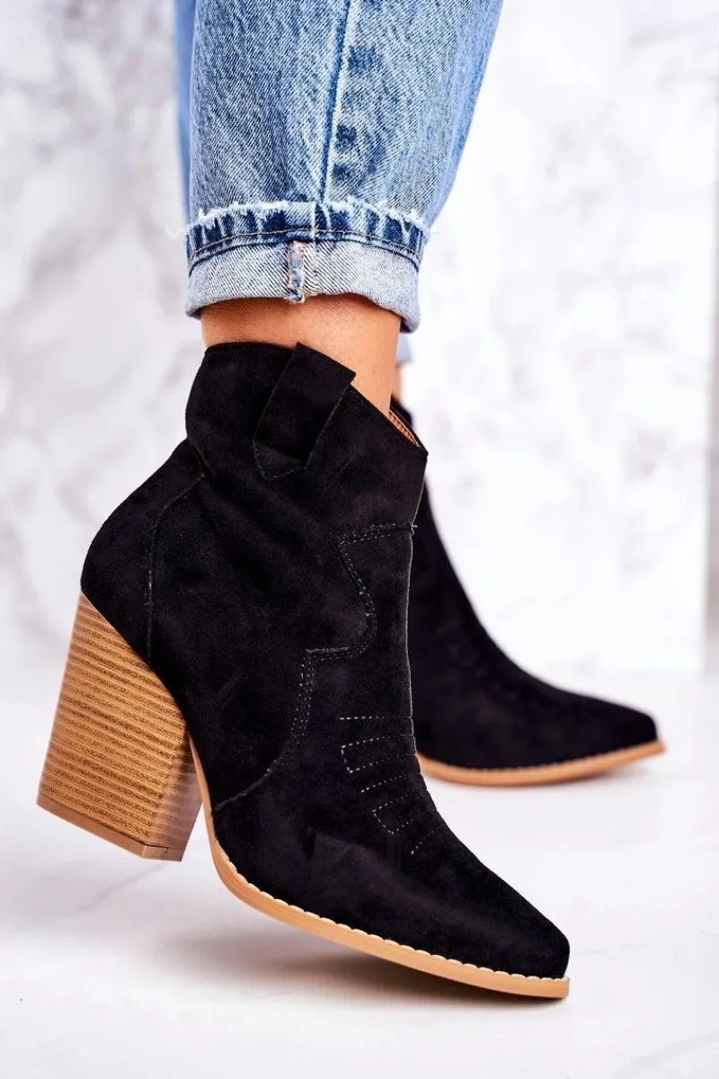 Online Boto Damskie Kowbojskie Ocieplane Botki Na Słupku Czarne Margaret