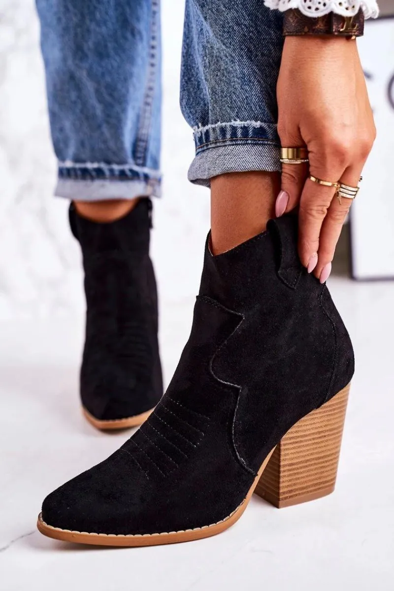 Online Boto Damskie Kowbojskie Ocieplane Botki Na Słupku Czarne Margaret