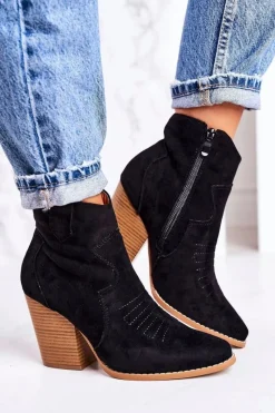 Online Boto Damskie Kowbojskie Ocieplane Botki Na Słupku Czarne Margaret