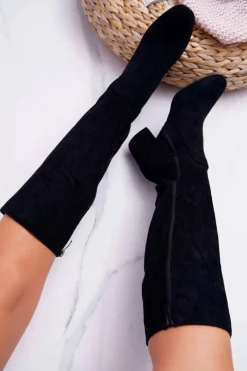 Kozaki Na Obcasie|Kozaki Zamszowe></noscript>Boto Damskie Kozaki Do Kolana Zamszowe Czarne Twins