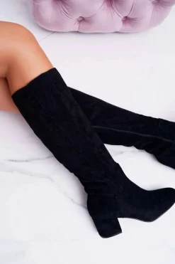 Kozaki Na Obcasie|Kozaki Zamszowe></noscript>Boto Damskie Kozaki Do Kolana Zamszowe Czarne Twins