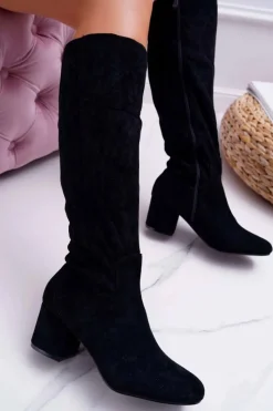 Kozaki Na Obcasie|Kozaki Zamszowe></noscript>Boto Damskie Kozaki Do Kolana Zamszowe Czarne Twins