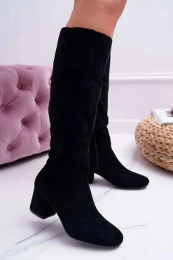 Kozaki Na Obcasie|Kozaki Zamszowe></noscript>Boto Damskie Kozaki Do Kolana Zamszowe Czarne Twins