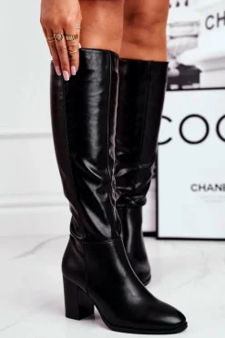 Clearance Buty Sergio Leone Damskie kozaki do kolana Sergio Leone czarne KZ278