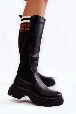 Best Damskie Kozaki Do Kolana Czarne Kathrin Damskie Kozaki Wiosenne|Kozaki Płaskie