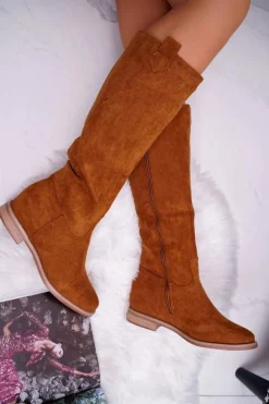 Best Damskie Kozaki Do Połowy Łydki Zamszowe Camel Temet Damskie Kozaki Na Obcasie|Kozaki Zamszowe
