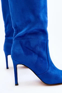 Damskie Kozaki Do Połowy Łydki Na Szpilce Niebieskie Odetteia Damskie Kozaki Wiosenne|Kozaki Przed Kolano