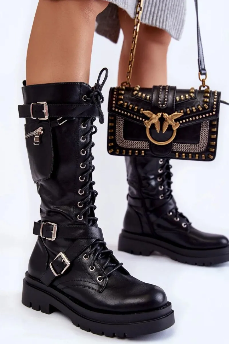 Online Boto Damskie Kozaki Glany Z Nerką Na Suwak Czarne Joelle