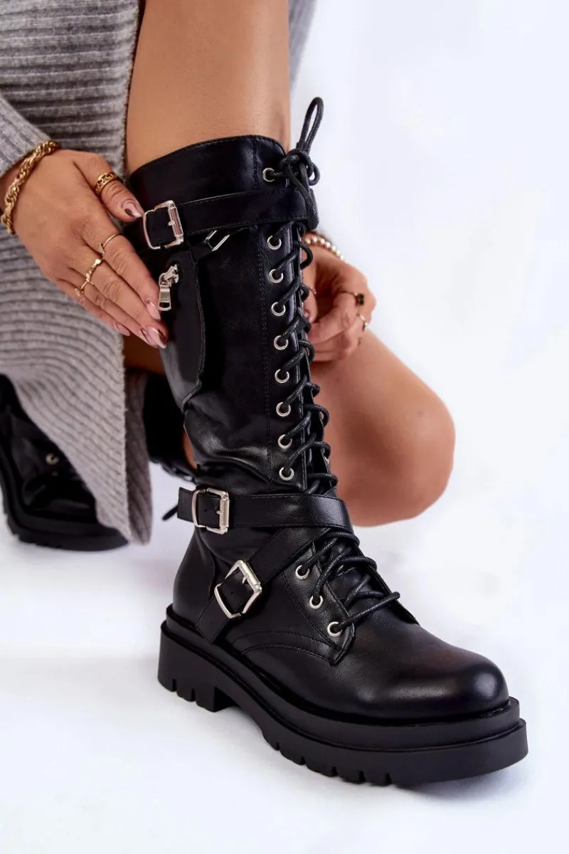 Online Boto Damskie Kozaki Glany Z Nerką Na Suwak Czarne Joelle