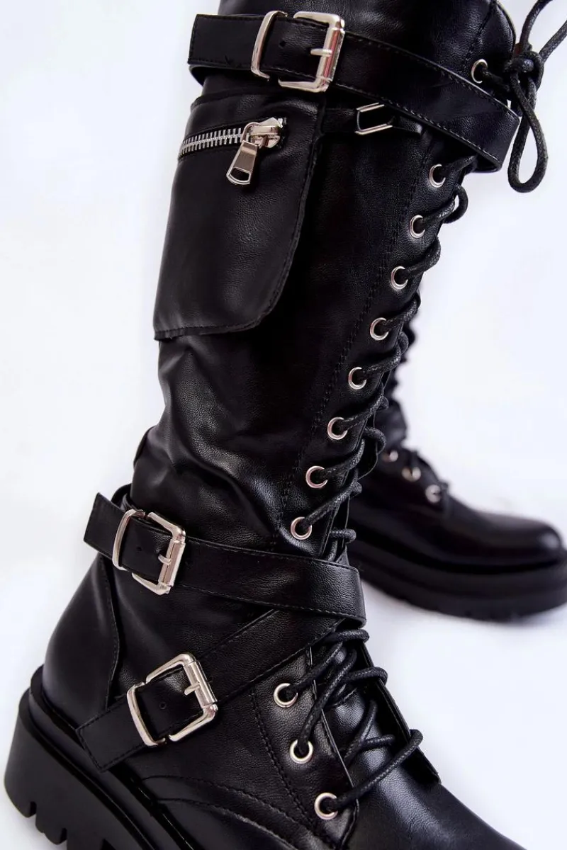 Online Boto Damskie Kozaki Glany Z Nerką Na Suwak Czarne Joelle