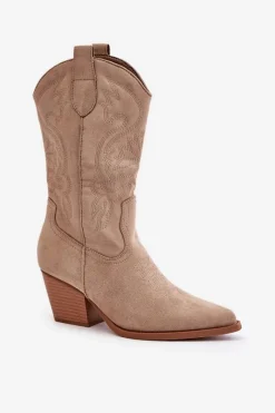 Sale Boto Damskie Kozaki Kowbojki Na Słupku Z Eko Zamszu Beżowe Wendlis