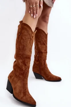 Kozaki Wiosenne|Kozaki Przed Kolano>Boto Damskie Kozaki Kowbojki Na Słupku Camel Sloana
