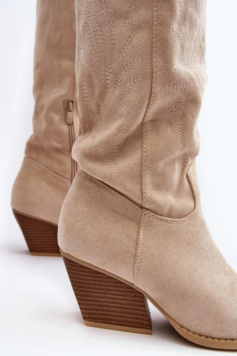 Kozaki Wiosenne|Kozaki Przed Kolano>Boto Damskie Kozaki Kowbojki Na Słupku Jasnobeżowe Sloana