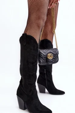 Outlet Boto Damskie Kozaki Kowbojki Na Obcasie Czarne Tomani