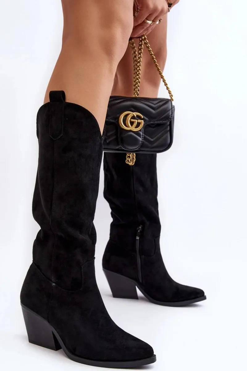 Kozaki Przed Kolano|Kozaki Na Obcasie>Boto Damskie Kozaki Kowbojki Na Obcasie Przed Kolano Czarne Oppore