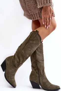 Outlet Damskie Kozaki Kowbojki Na Słupku Zielone Sloana Damskie Kozaki Wiosenne|Kozaki Przed Kolano