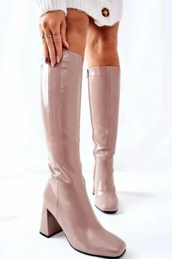 Online Damskie buty S.Barski Damskie Kozaki Lakierowane Beżowe Meteris