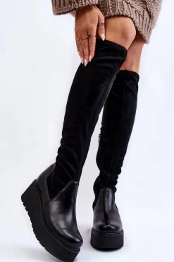 Muszkieterki|Kozaki Wiosenne>Laura Messi Damskie Kozaki Na Koturnie 2502 Czarne