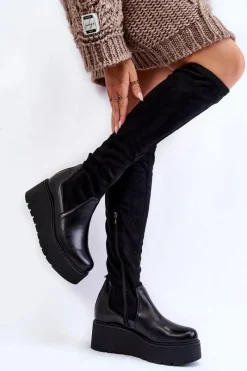 Muszkieterki|Kozaki Wiosenne>Laura Messi Damskie Kozaki Na Koturnie 2502 Czarne