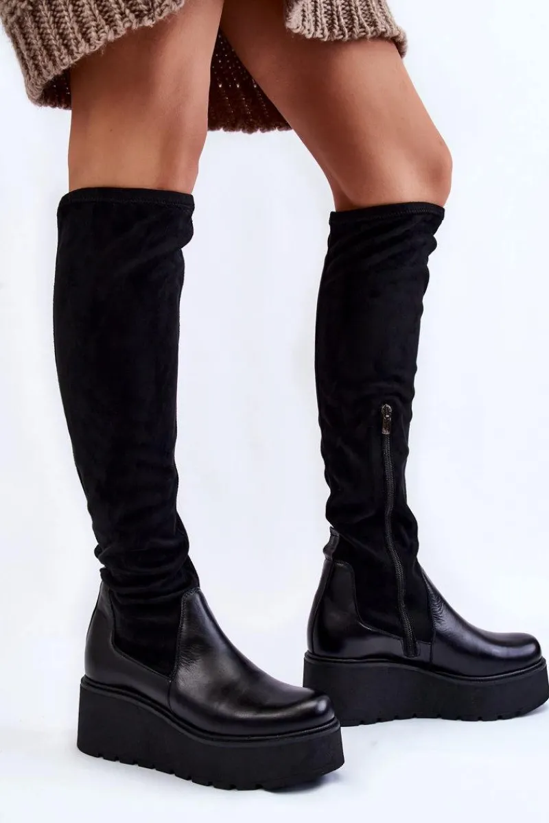 Muszkieterki|Kozaki Wiosenne>Laura Messi Damskie Kozaki Na Koturnie 2502 Czarne