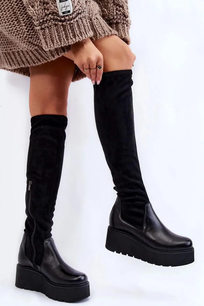 Muszkieterki|Kozaki Wiosenne>Laura Messi Damskie Kozaki Na Koturnie 2502 Czarne