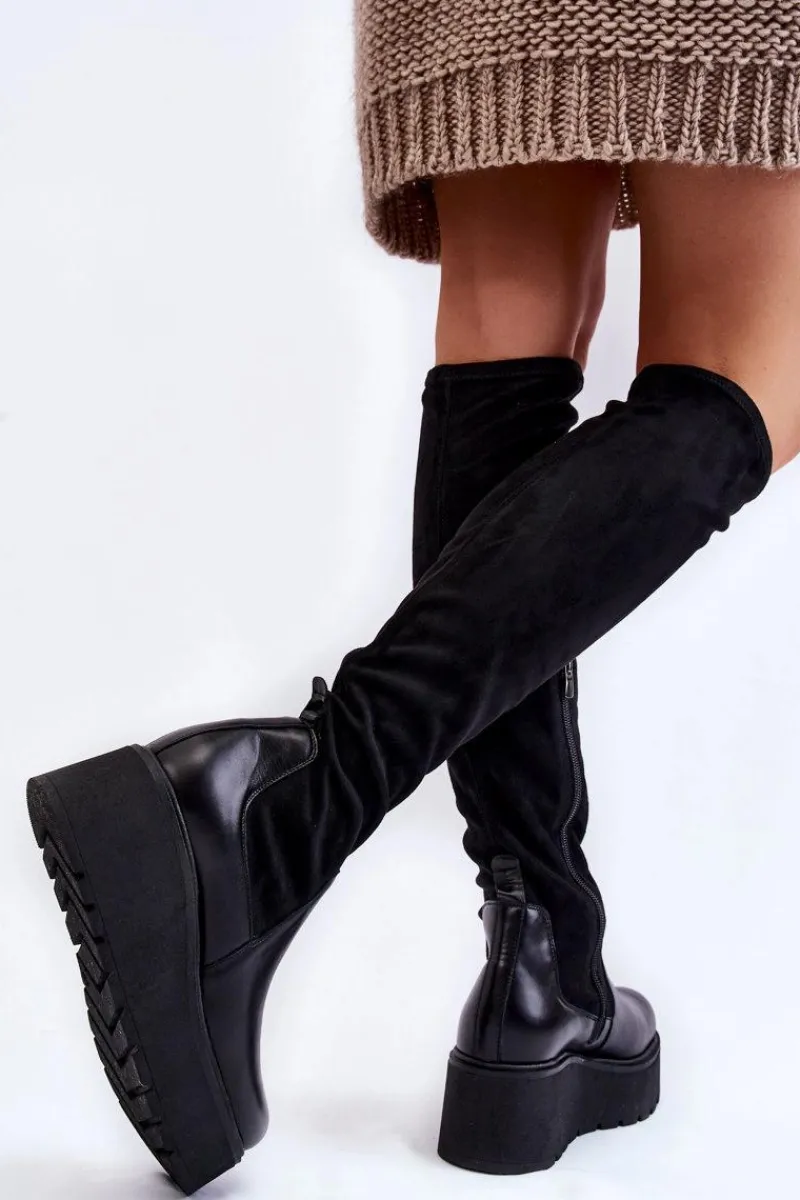 Muszkieterki|Kozaki Wiosenne>Laura Messi Damskie Kozaki Na Koturnie 2502 Czarne