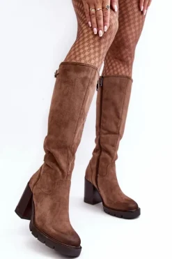 Sale Buty damskie Vinceza Damskie Kozaki Na Masywnym Słupku Ocieplane Ciemnobeżowe Alzeta