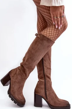 Sale Buty damskie Vinceza Damskie Kozaki Na Masywnym Słupku Ocieplane Ciemnobeżowe Alzeta