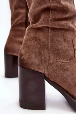 Sale Buty damskie Vinceza Damskie Kozaki Na Masywnym Słupku Ocieplane Ciemnobeżowe Alzeta